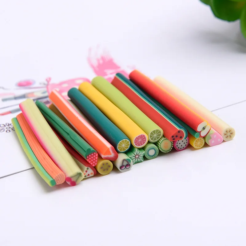 50Pcs Random Mixed Polymer Clay 3D Nail Art Canes Stick Rods Stickers Nail Tips Rhinestone Decoration Accessories Beauty Tools