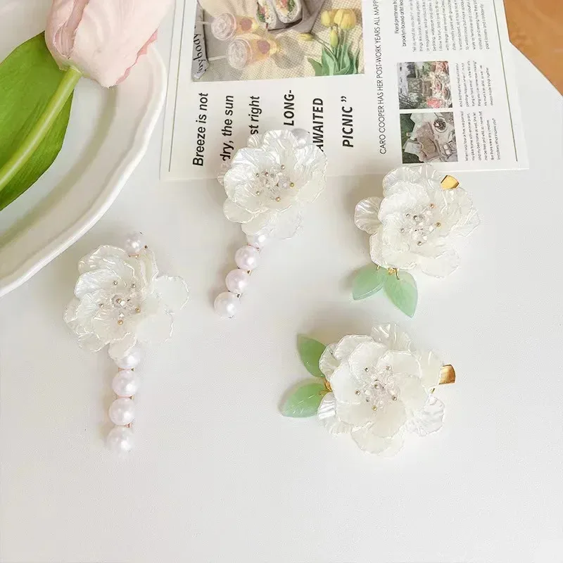 أنيق وبسيط عالي الجودة، كاميليا لؤلؤية رومانسية وفريدة، مشابك شعر جانبية عصرية ومتعددة الاستخدامات، مشبك شعر حلو