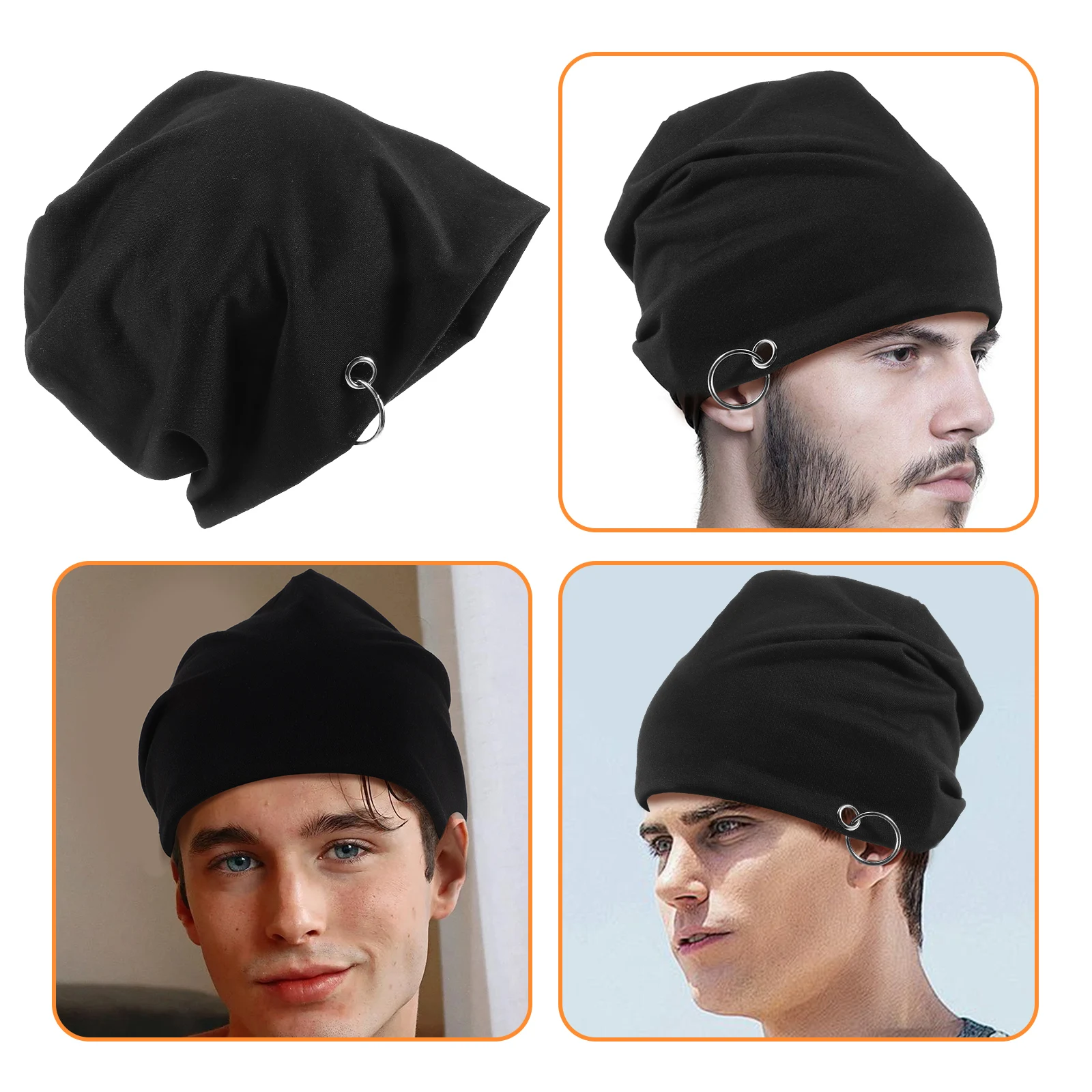 

Men Turban Double Layer Iron Ring Polyester Men Turban Hat Comfortable Beanie Caps Cycling Hiking Skiing Walking