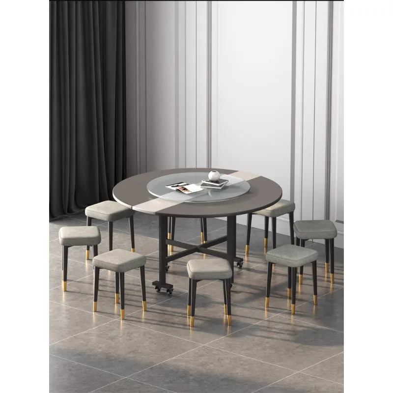 

Folding round table Modern simple household small apartment movable round dining table Multifunctional living room creative fold