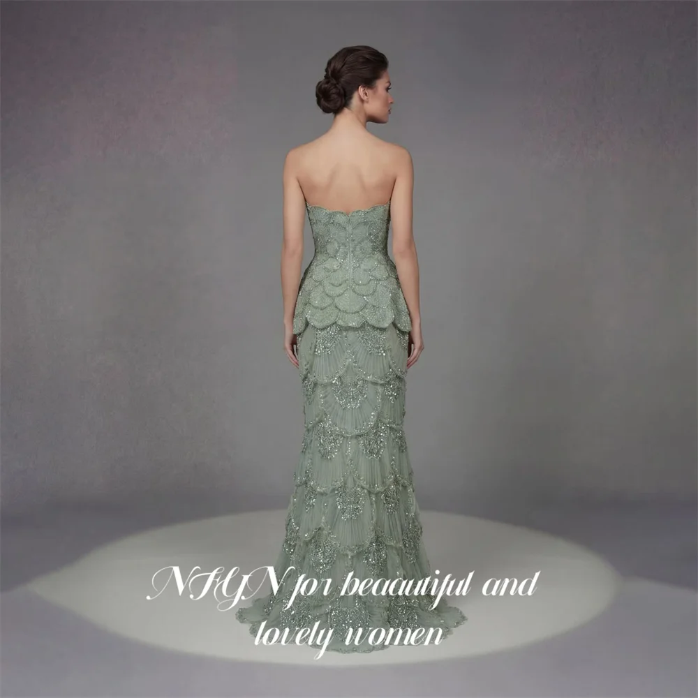 NFYN Sage Green Evening Dress Strapless Prom Dress with Glitter Sequin Party Dresses Mermaid Gala Dresses for Women Customized image 2