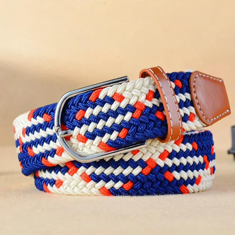 

Multicolor Female Casual Knitted Pin Buckle Men Belt Woven Canvas Elastic Expandable Braided Stretch Belts for Women Jeans