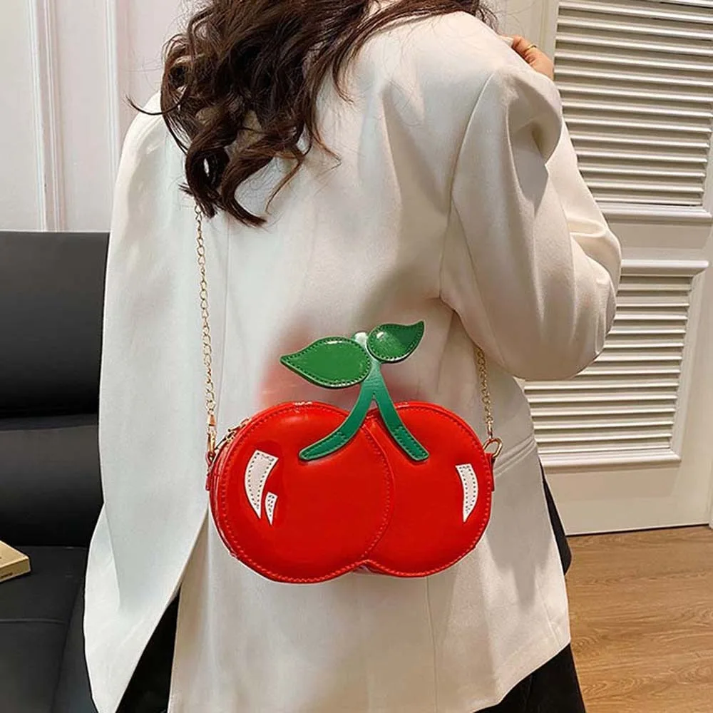 

Kawaii Chain Cherry Shape Bag Waterproof Creative Red Fruit Crossbody Bag Lightweight Polyester PU Shoulder Pouch Storage