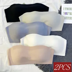 2Pcs/Set Strapless Bras For Women Push Up Bra Non-wire Bra Glossy Brassiere Seamless Underwear 1/2 Cup Padded Sexy Lingerie