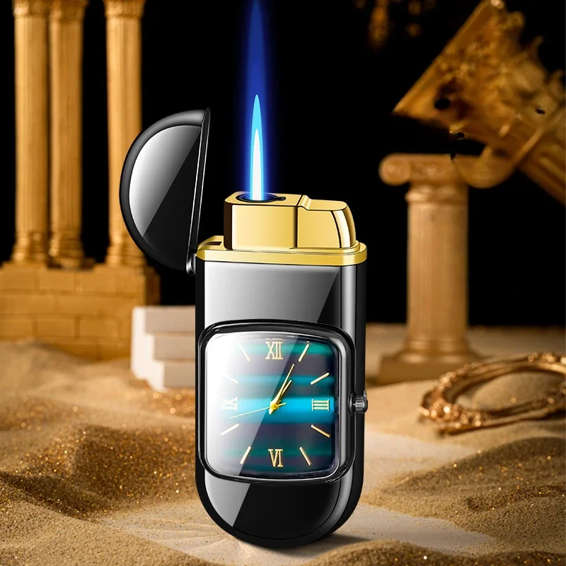 

Outdoor Portable Watch Metal Windproof Cigar Cigarette Gas Lighter Jet Torch Unusual Lighters Smoking Accessory Gadgets for Men