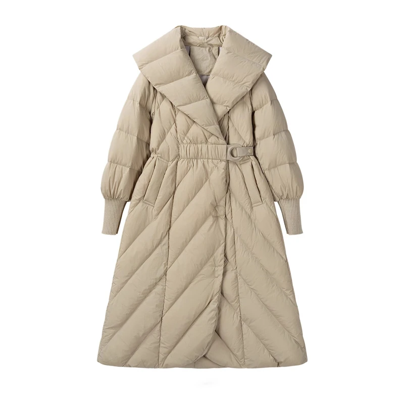 2025 Primavera delle nuove donne grande risvolto ispessito caldo tie-wrap di media lunghezza piumino Y2K piumino casual alla moda di alta qualità