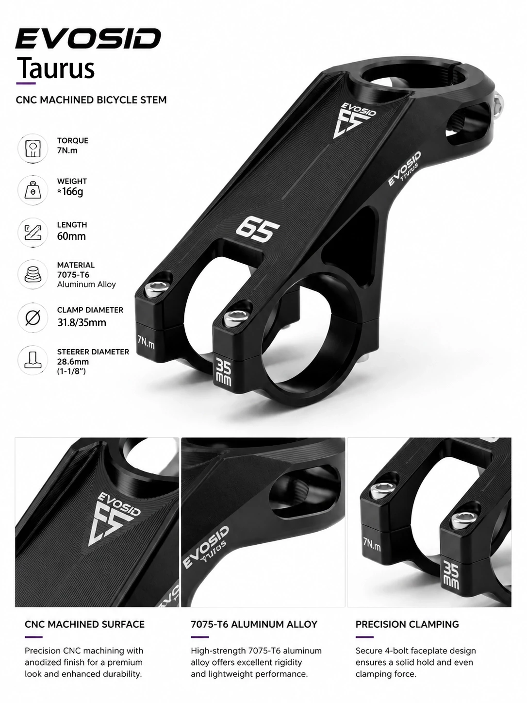 EVOSID MTB Fahrradvorbau 35mm Rennrad-Lenkererhöhung 31.8mm Mountainbike-Vorbau Racing Downhill DH AM XC Fahrradteil – Detail 2