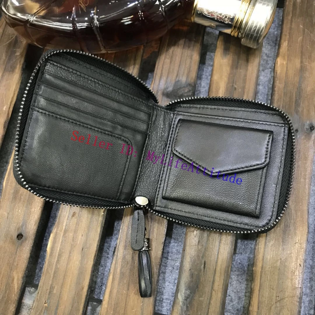 Solid Color Lambskin Unisex Zippy Compact Wallet Multi-purpose Coin Purse Intertexture Weaved Leather 6 Colors