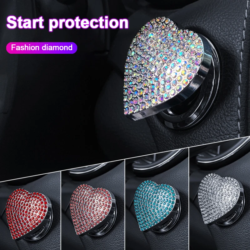 Crystal Engine Ignition Onekey Start Stop Push Button Switch Protective Cover Bling Girls Auto Accessories Car Interior Decor