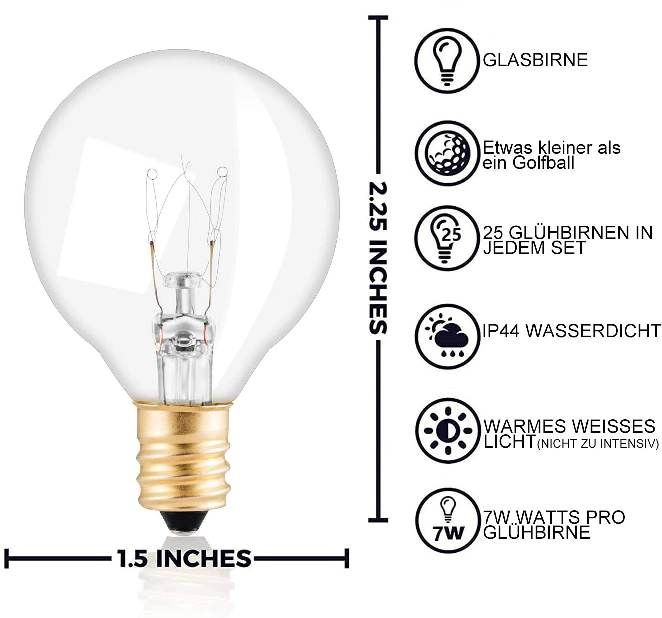 Globe Replacement Light Bulbs G40 7W Tungsten Edison Bulbs E12 2200K Warm White for Patio Lighting Decoration Wedding