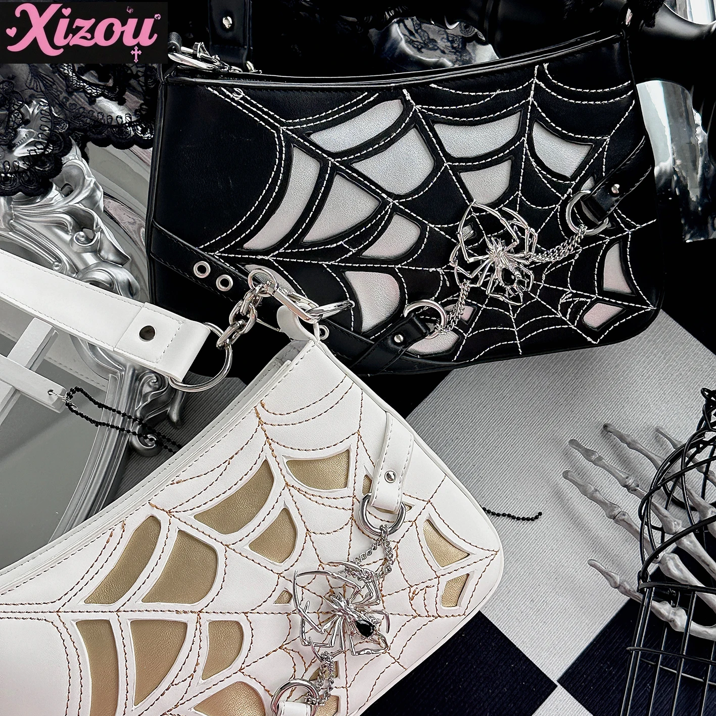 

Two-dimensional Comic Show Spider Web Pain Shoulder Bag Sweet Girl Original Dark Goth Y2k Subculture Crossbody Small Food Ltabag