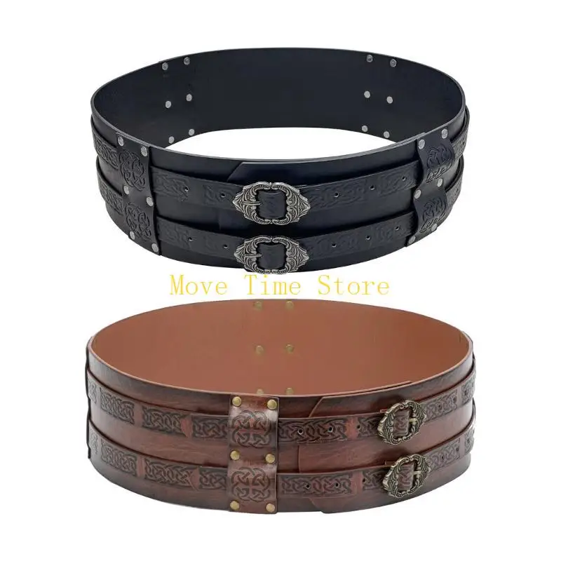 92me Nordic Faux Leather Armors Belt Viking Viking nổi Belt Belt Men Cosplay Knight Corsets Belt Halloween Trang phục
