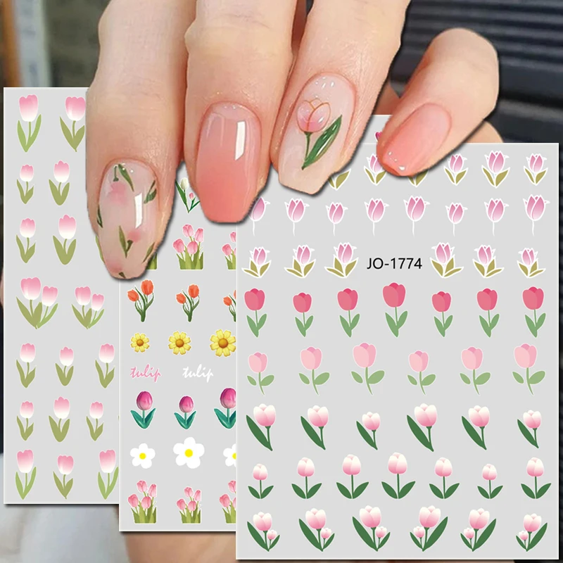 

Nail Art Decals Tulips Florals Flowers Back Glue Nail Stickers Decoration For Nail Tips Beauty