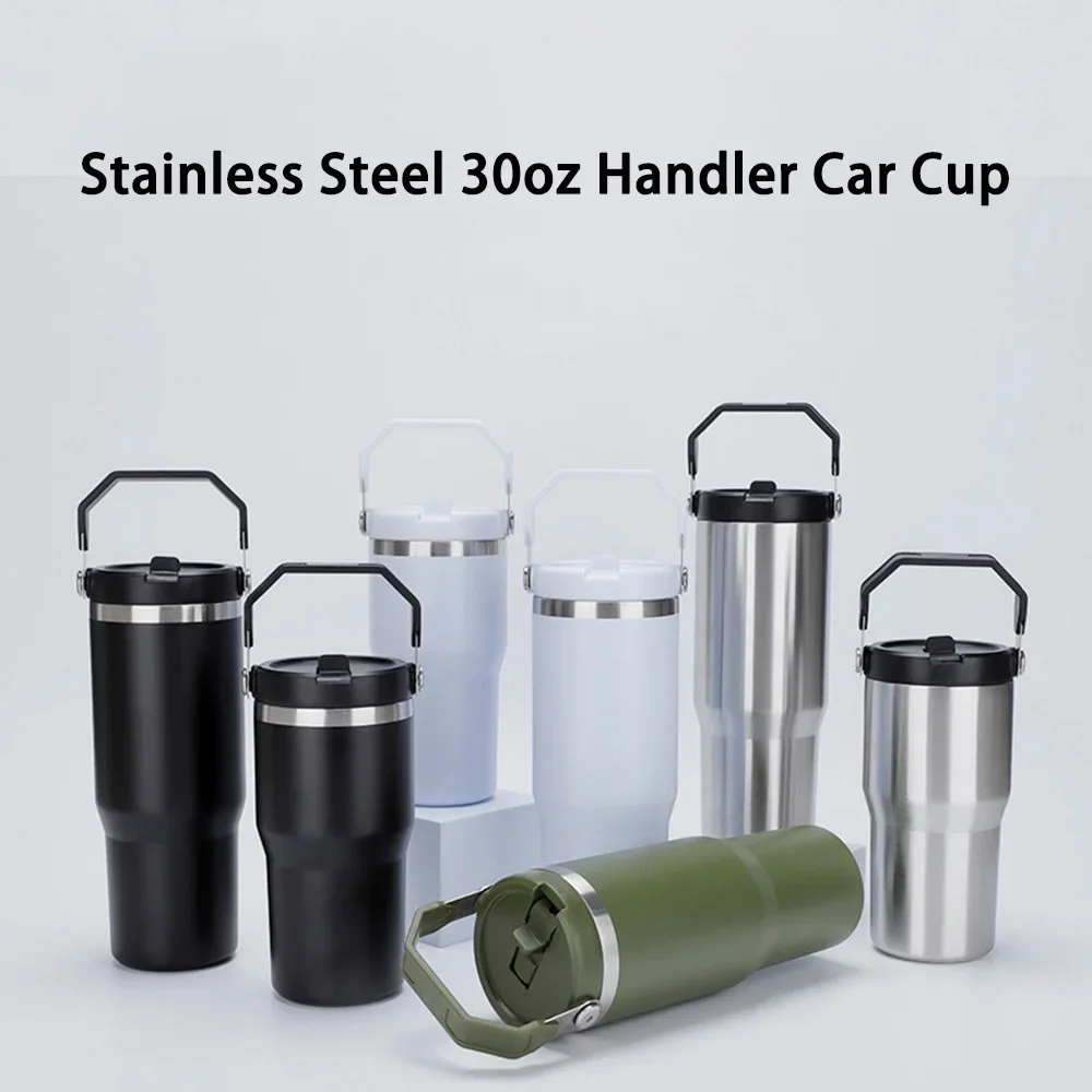 Leakproof Insulated Cup 30oz Large Capacity Water Bottle with Handle/Straw Colorful Tumbler Gift for Travel Car Office Workout