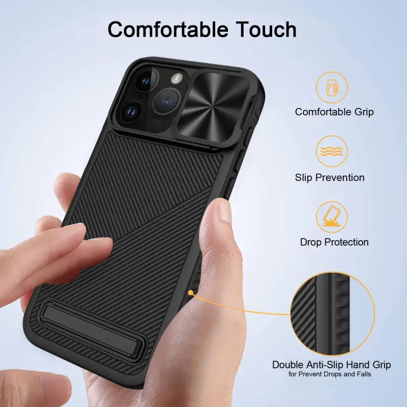 Fashion Diagonal Design Magnetic Invisible Stand Phone Case For iPhone 15 Plus Pro Max Camera Lens Slide Cover Shockproof Shell