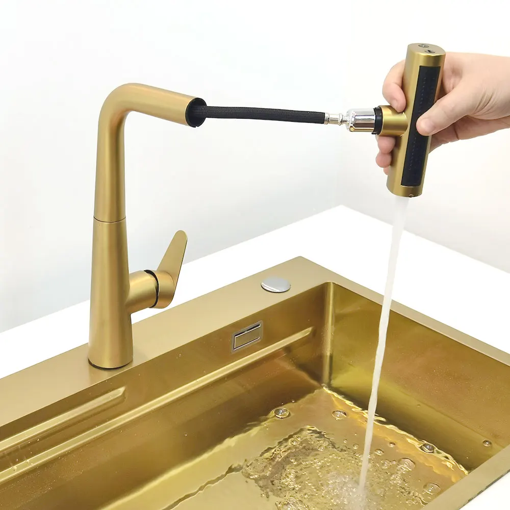 Imagem -02 - Faucet Anti-risco para Cozinha Torneira de Cachoeira de Ouro Lavatório de Tigela Única Aço Inoxidável Pia de Cozinha Funções Dourado Nano