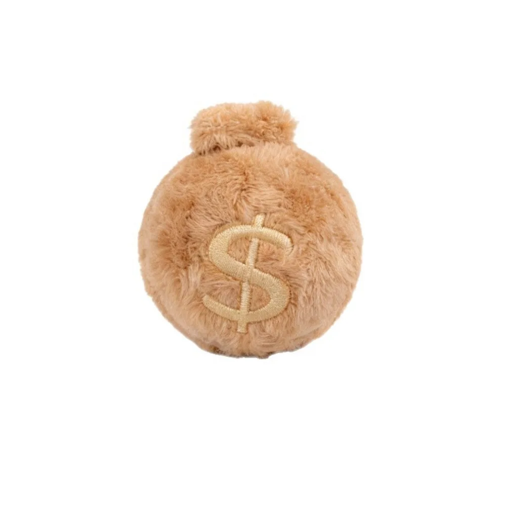 

Fluffy Pet Plush Squeak Ball Money Bag Shape Bite Resistant Squeaking Dog Toys Cartoon Pattern Pet Interactive Ball Training