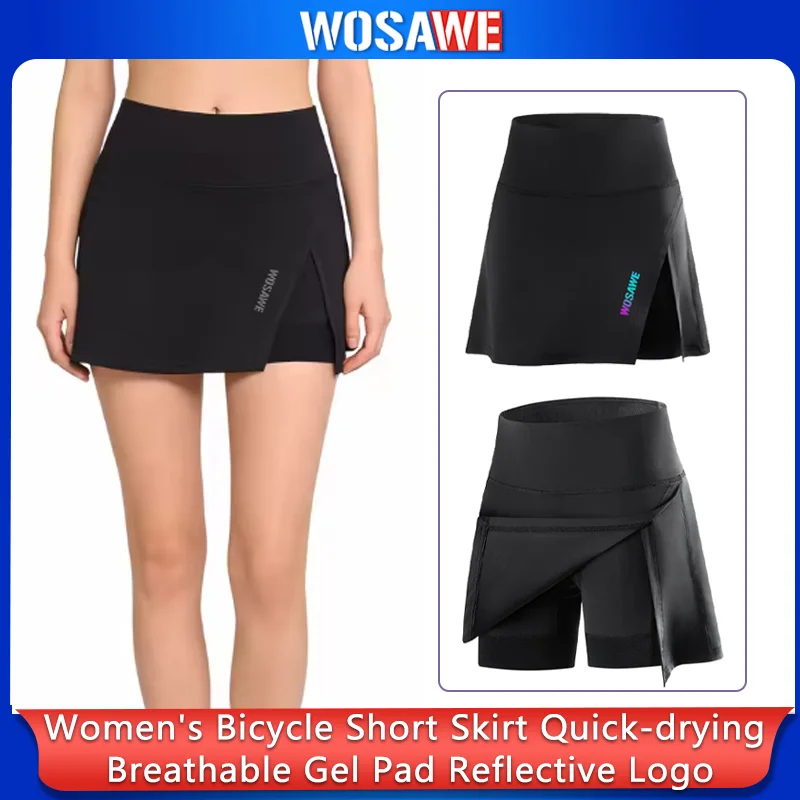 WOSAWE Women's Cycling Shorts and Skirts Quick Dry Breathable 2 in 1 Tights with Gel Padded Reflective Logo MTB Bicycle Skirts