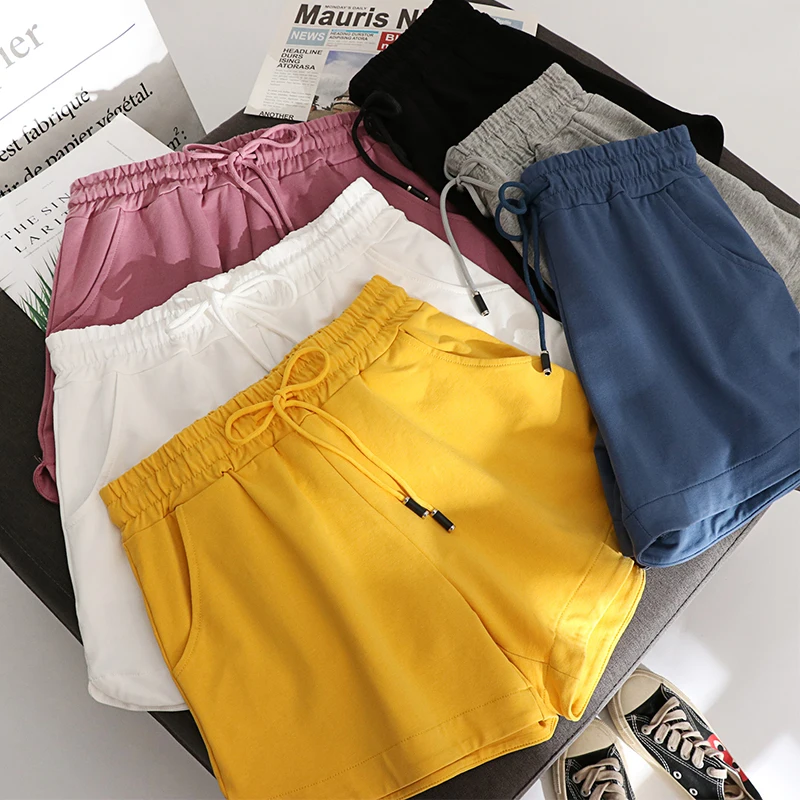 

Sleep Bottoms Women Solid Shorts Sleepwear Casual All-match Elastic Waist Loose Wide Leg Bodybuilding Homewear Lounge Summer New