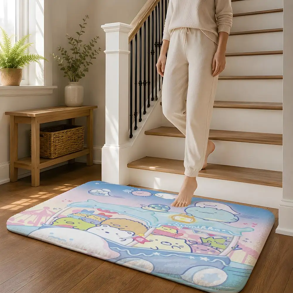 Cute S-Sumikko G-Gurashi Floor Mat Flannel Rug Non Slip Absorbent Soft Washable For Entryway Hallway Bathroom Kitchen Decor