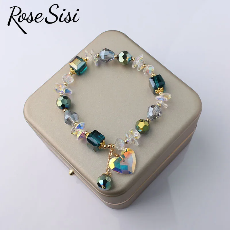 Rose sisi Korean version of fresh ocean wind blue crystal bracelet for women faceted beads dolphin heart-shaped pendant jewelry