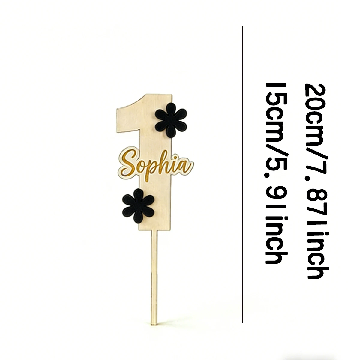 1pc little black flower Custom Name Wooden Acrylic Cake Topper,Home Family Friends Wedding Birthday Anniversary Graduation Gift view 5