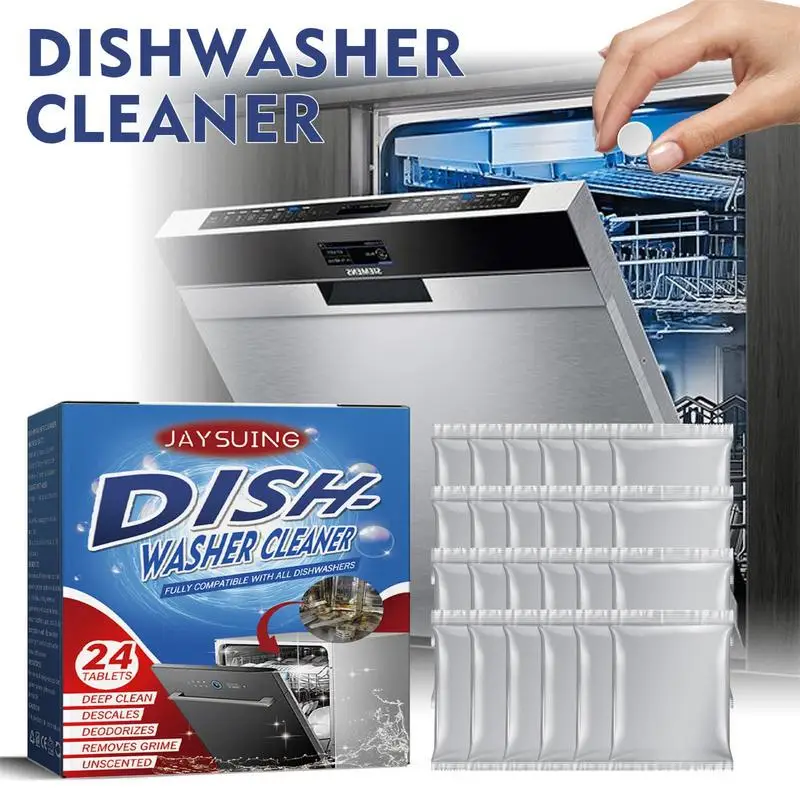 24pcs Dishwasher Cleaner Strong Oil Stain Removal Descaling Detergent Tablets Kitchen Cleaning Tools Dishwasher Cleaning