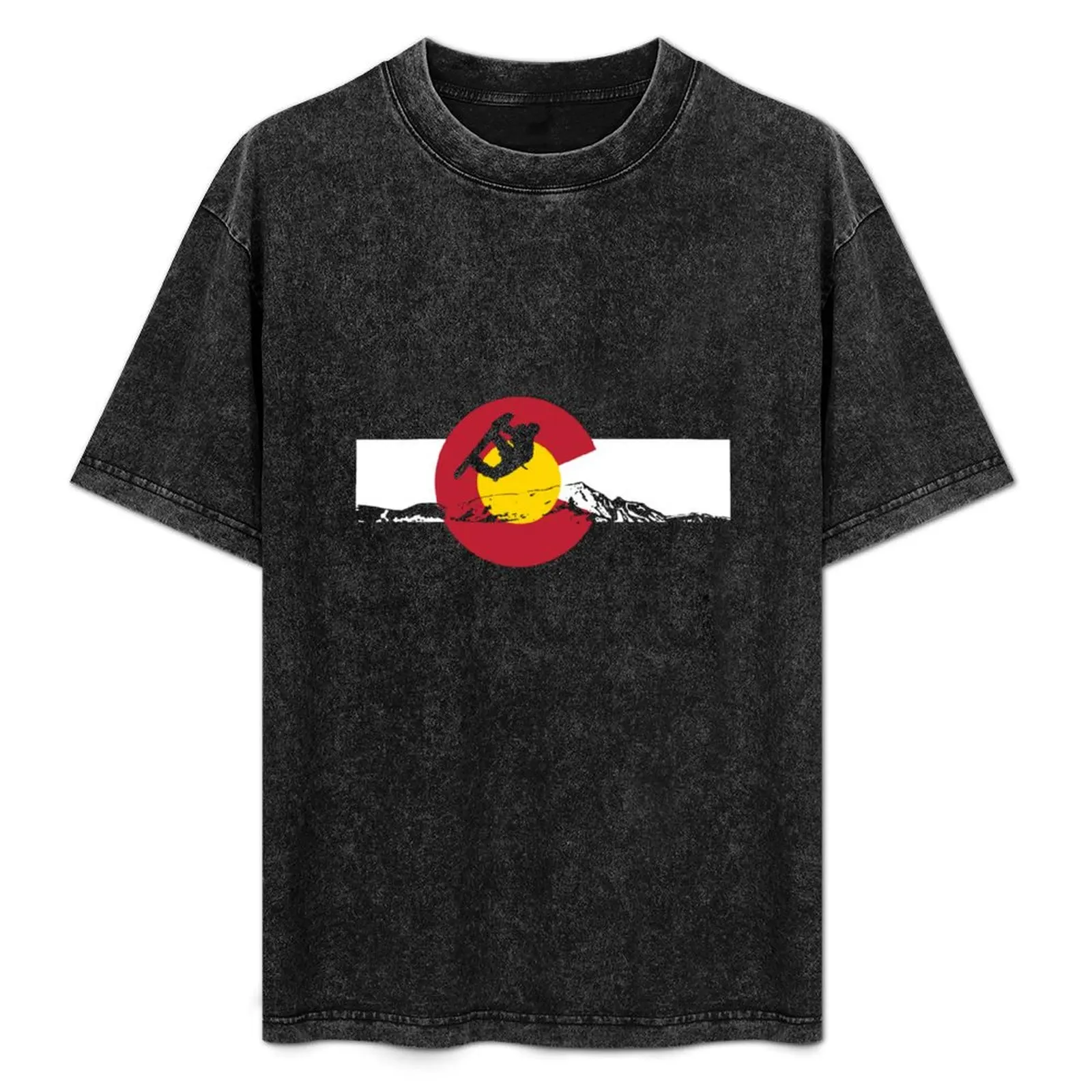 

Snowboarder - Colorado Flag T-Shirt Basic Solid Color Short Sleeve Cotton Top