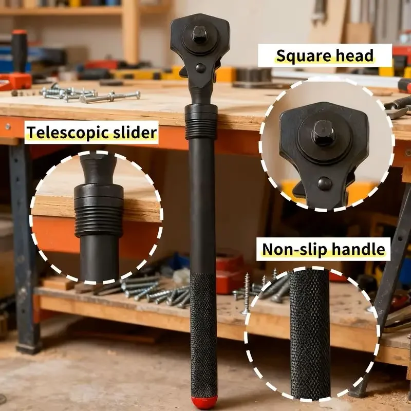 MacWork 1/2in. and 3/8in. Drive Dual Head Ratchet Handle with Hammer Function Telescopic Extendable Ratchet Handle