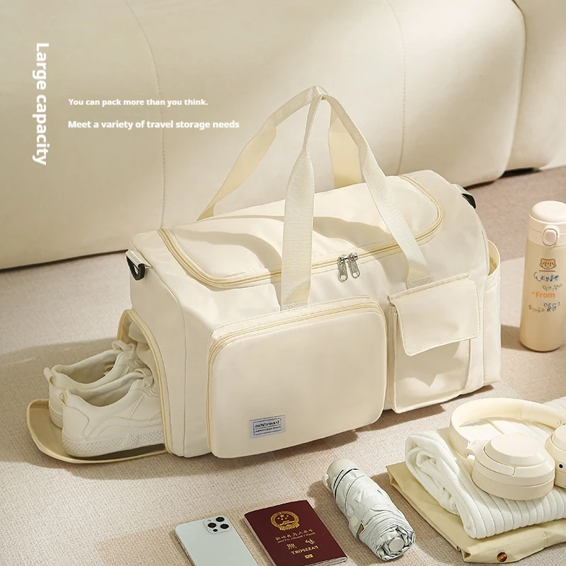 2024 nuove borse da viaggio da donna da viaggio borsa sportiva, borsa da notte per il Weekend con una spalla Fitness, borsa da viaggio Beige da donna