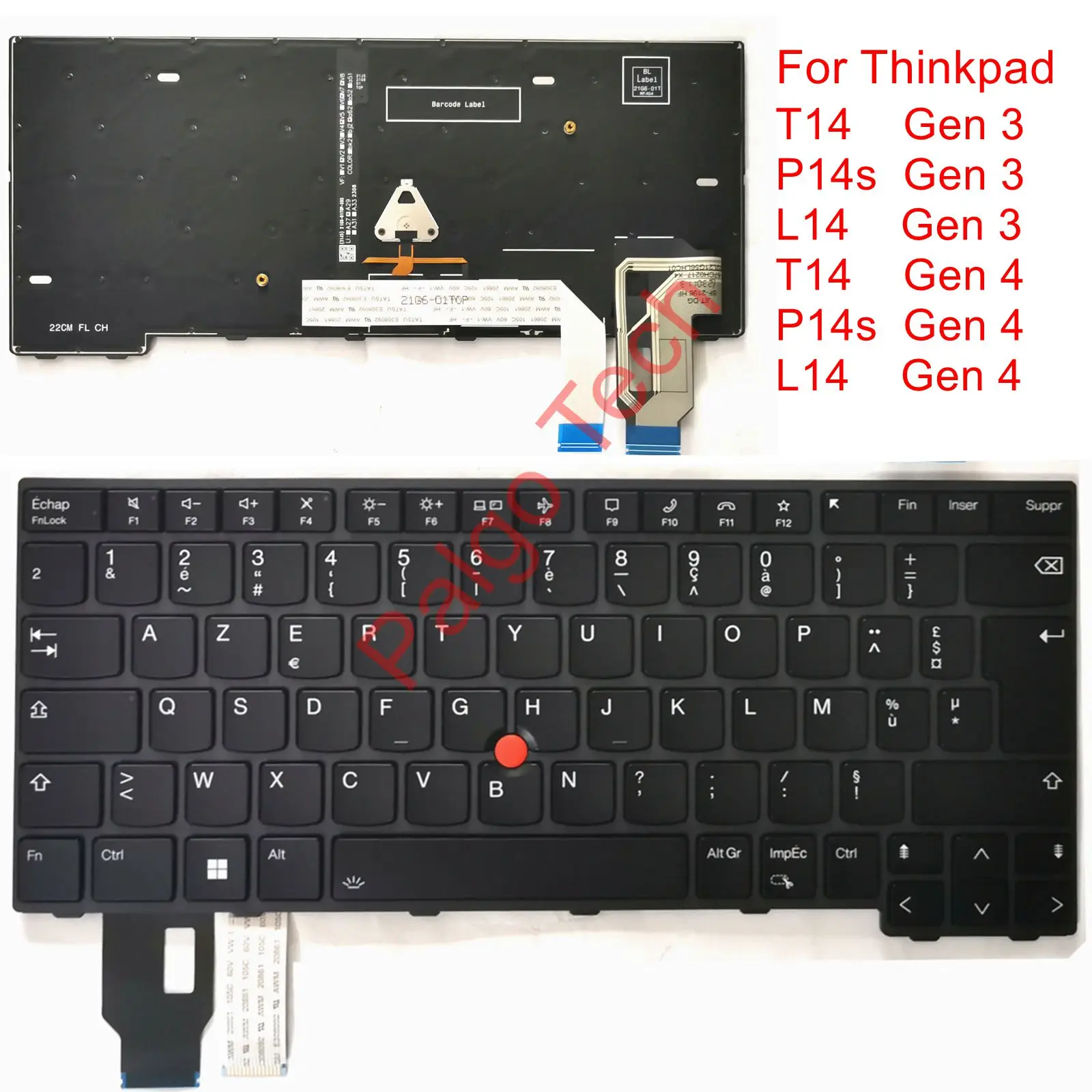 French Azerty Backlit Keyboard for  Lenovo Thinkpad T14 Gen 3 4 / P14s Gen 3 4 / L14 Gen 3 4 Gen3 Gen4 G3 G4 BE FR