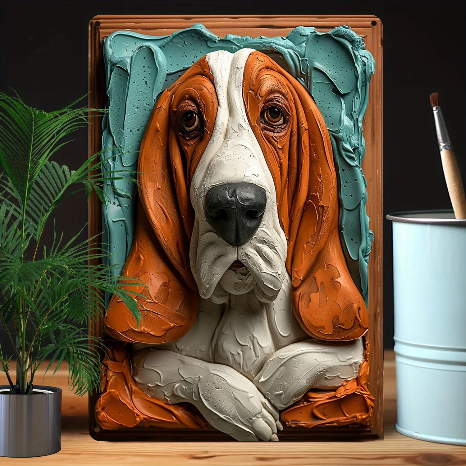 Basset Hound Wall Art Decor with 2D Relief Effect, Metal Sign for Home, Gym, Store, Funny Vintage Gift, Garden Decoration