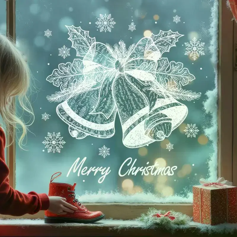 عيد الميلاد الأبيض جرس ندفة الثلج ملصق نافذة ملصق غرفة زجاج الباب ملصق نافذة لاصقة تزيين #2