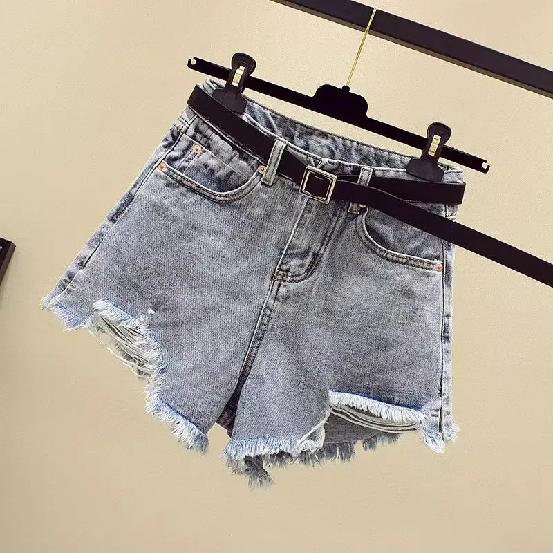 Korean Style High Waist Ripped Denim Shorts Women's Niche Personality Super Short Shorts Western Style2024Summer Fashion Hot Pan