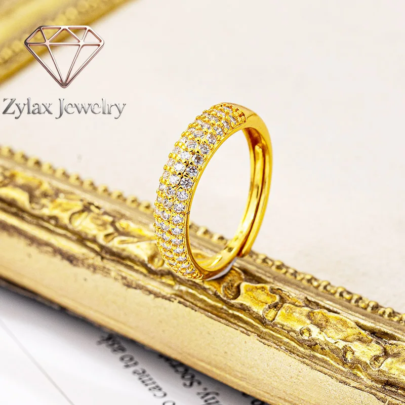 

Zylax Jewelry 24K Gold Light Luxury Diamond-Inlaid Starry Open Index Ring Women AU999 - 24K crafted, sparkling diamonds, adjusta