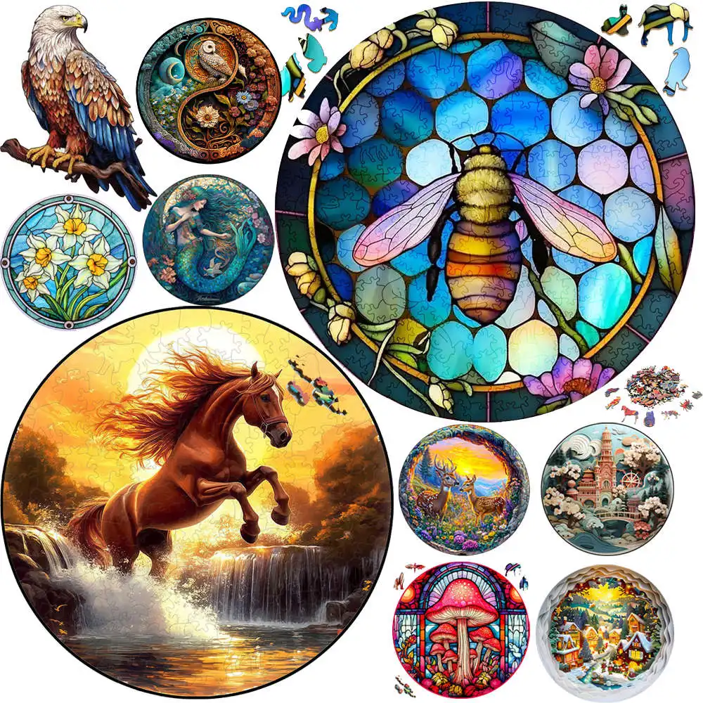 Adorável abelhas de madeira animal quebra-cabeça para crianças adultas cérebro twister adorável cavalo quebra-cabeça brinquedos descomprimidos presentes do feriado