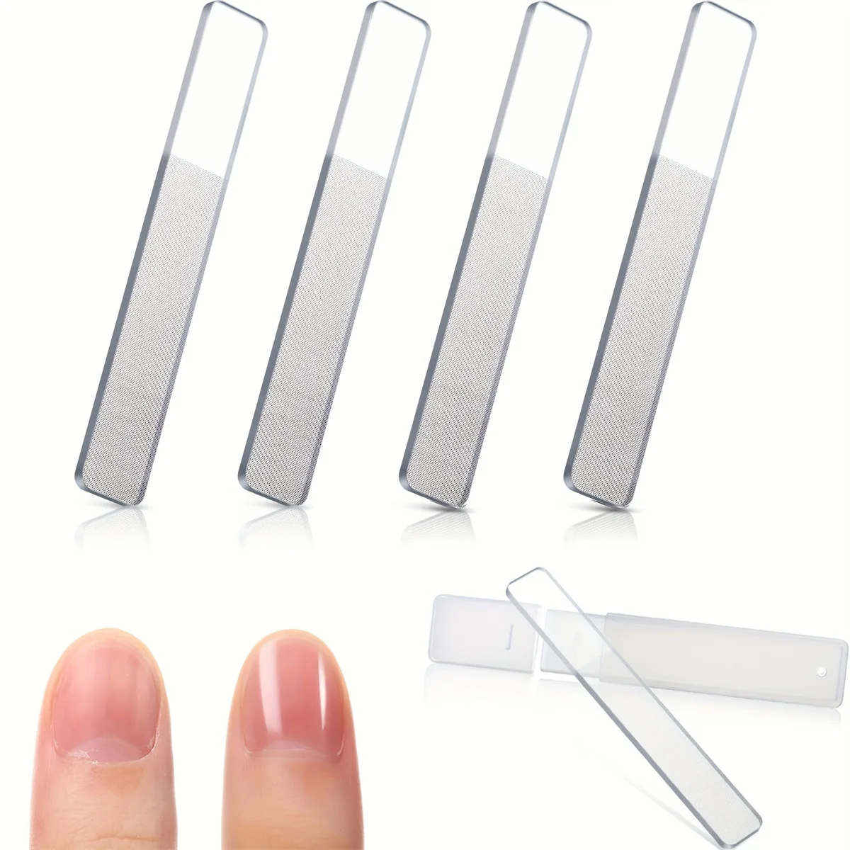 

1/4 Pieces Glass Nail Shiner Crystal Nail Shine Buffer Polisher Crystal Glass Nano Nail File with Case for Natural Nails