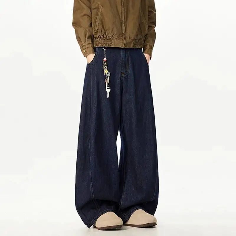 HKSH خريف جديد بسيط الرجال الدنيم السراويل بلون عادية التفكيك المرقعة واسعة الساق فضفاضة كل مباراة الجينز المد HK12102