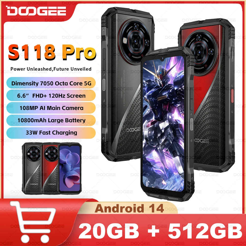 Global Version DOOGEE S118 Pro 5G Rugged Phone 10800mAh Battery 6.6'' FHD 120Hz 108MP Camera 8GB+512GB Android 14 Cell Phone NFC