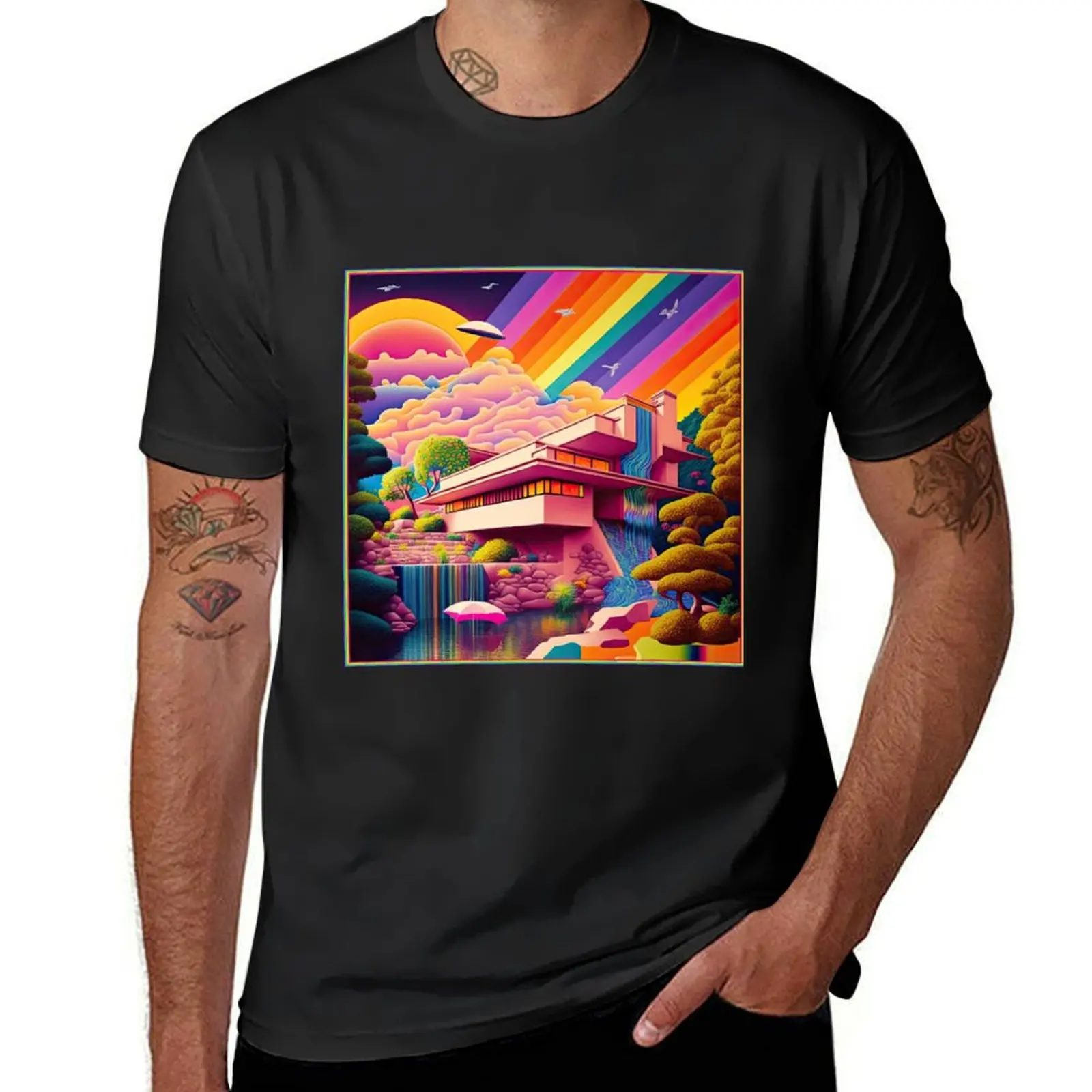 

Rainbow ARTchitecture Fallingwater T-Shirt blacks gifts for boyfriend anime figures designer shirts oversized t shirt men