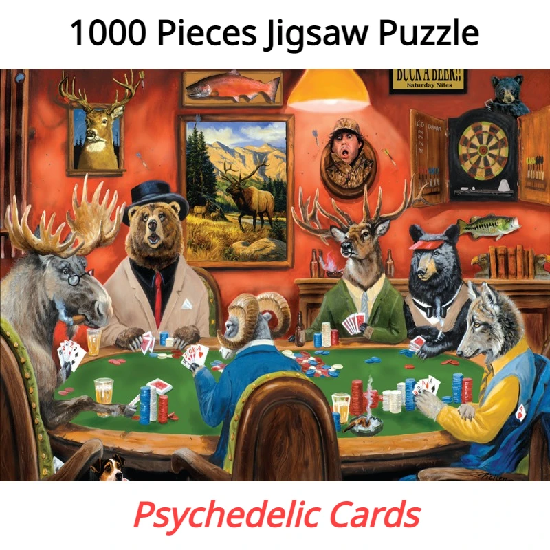 69*51cm 1000 Pieces Paper Jigsaw Puzzle Psychedelic Card Game Animals Painting Educational Entertainment  Adult Children Toys