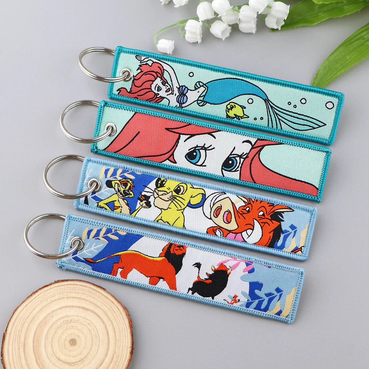 Disney Princess Series Embroidered Keychain Anime Cartoon Frozen Elsa Keyring Tag for Women Girls Creativity Backpack Accessory