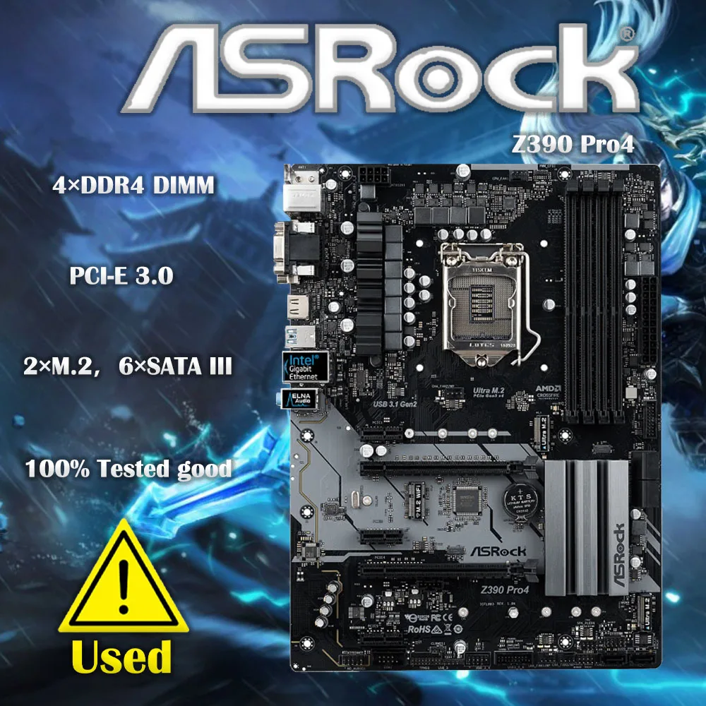 

Used ASRock Z390 Pro4 Original Desktop 1151 Motherboard Z390 Socket LGA1151 DDR4 SATA3 USB3.0 M.2