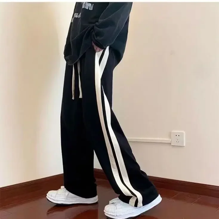 

Pop American Style Striped Wide Leg Pants Women Casual Trousers Straight Cut Sports Pants Versatile Autumn New Arrival