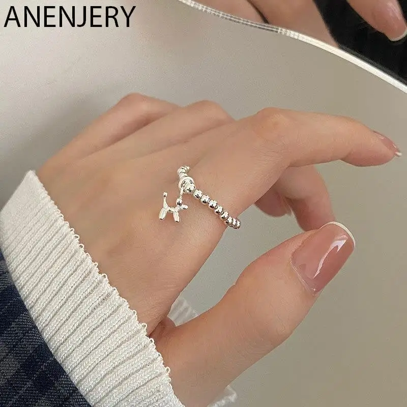 ANENJERY New Fashion Cute Dachshund Dog Adjustable Round Beads Rings For Women Original Fashion Jewelry Party Gifts S-R1180