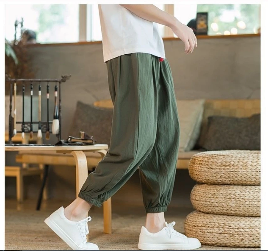 Spring and autumn men's fashion Haren pants bunches leg hanging crotch nine points wide leg pants loose small foot bloomers