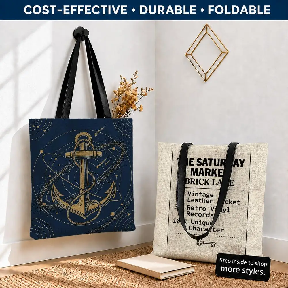 Sac de courses réutilisable en toile de polyester, léger, pliable, avec bandoulière, pour le marché de l'occasion et le rangement de matériel typographique