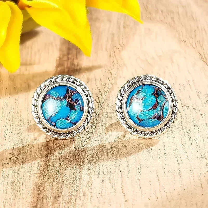 European and American New Fried Dough Twists Earrings Women Retro Elegant Temperament Design Turquoise Rubber Drop Jewelry