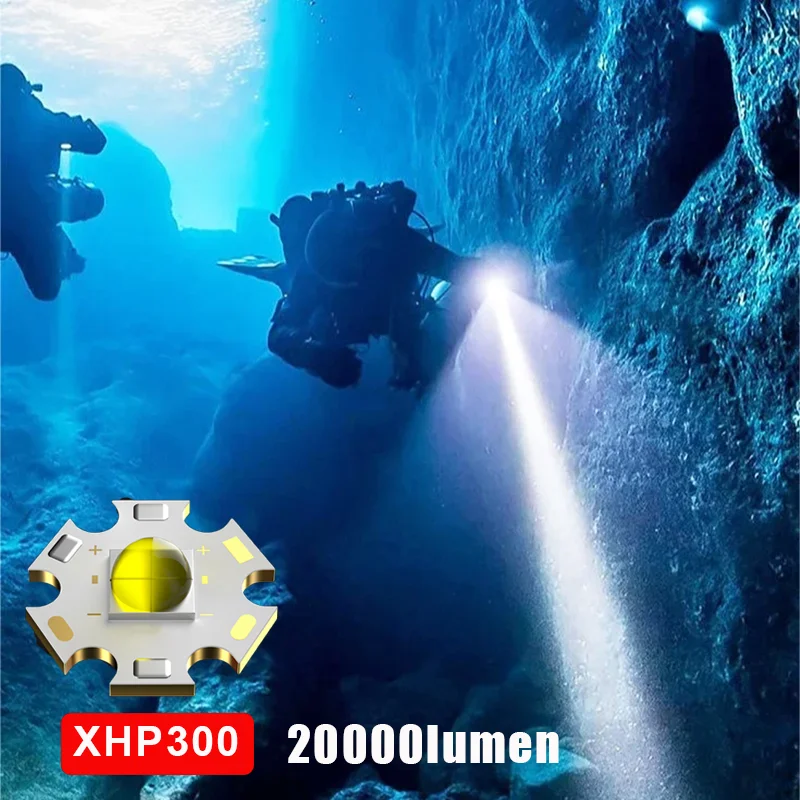 Super Bright Diving Flashlight Professional Underwater Diving Torch Powerful XHP300 Spotlight IP8 Waterproof Scuba Diving Light