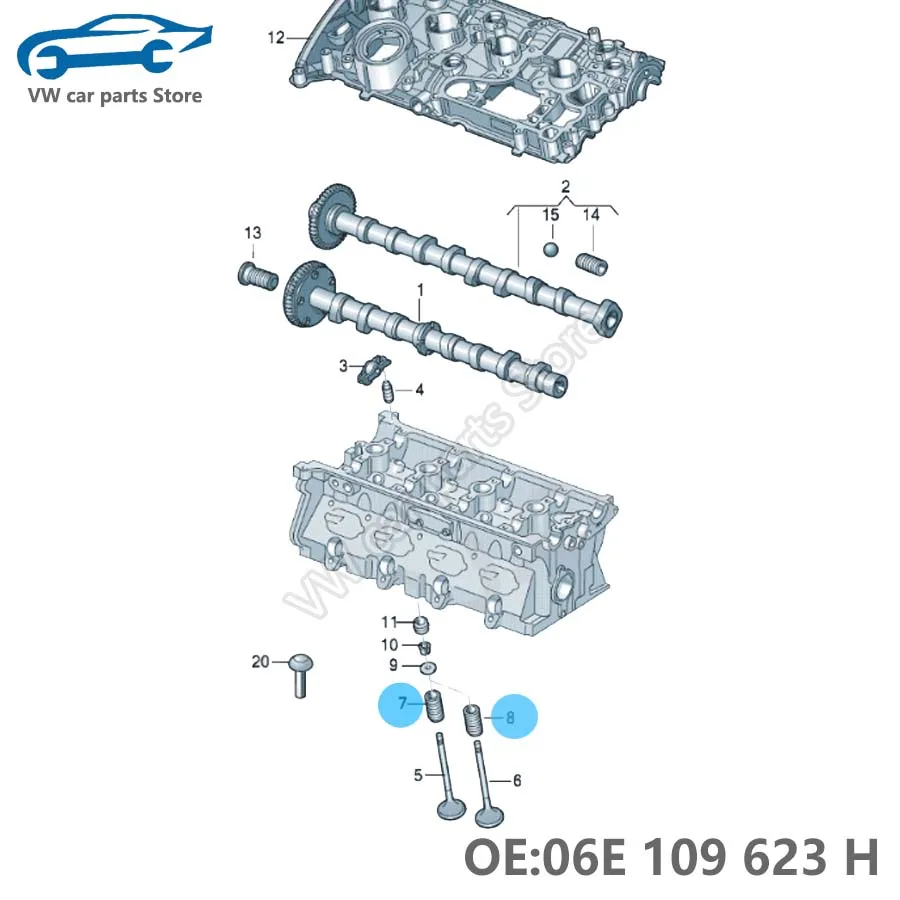 Zestaw wlotu silnika i sprężyn zawór wydechowy do EA888 VW Passat B7 Golf Tiguan Scirocco Audi A4 A5 A6 Q5 06E 109 623 R 06 e9623h